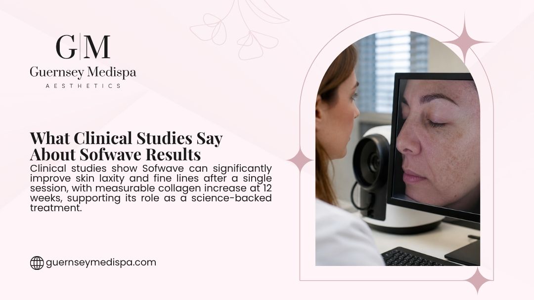 A clinician administers a Sofwave ultrasound device on a woman's face, reflecting what clinical studies show about Sofwave results.