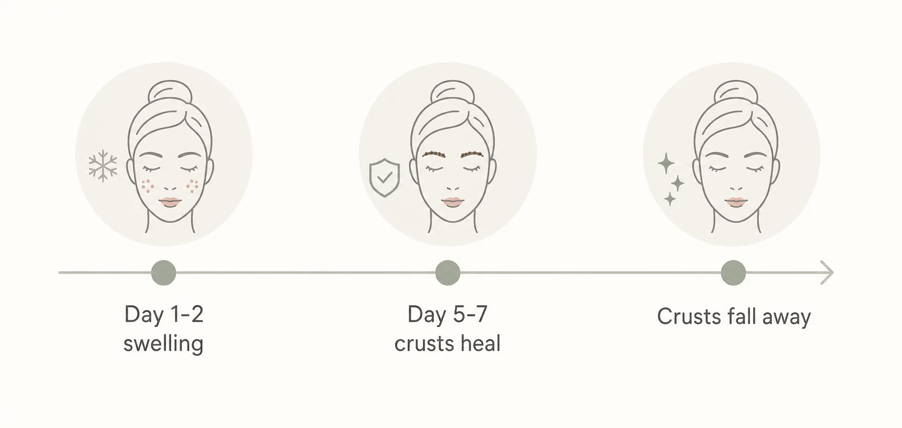 Infographic timeline of the plasma pen healing process from swelling to crusts falling away over five to seven days